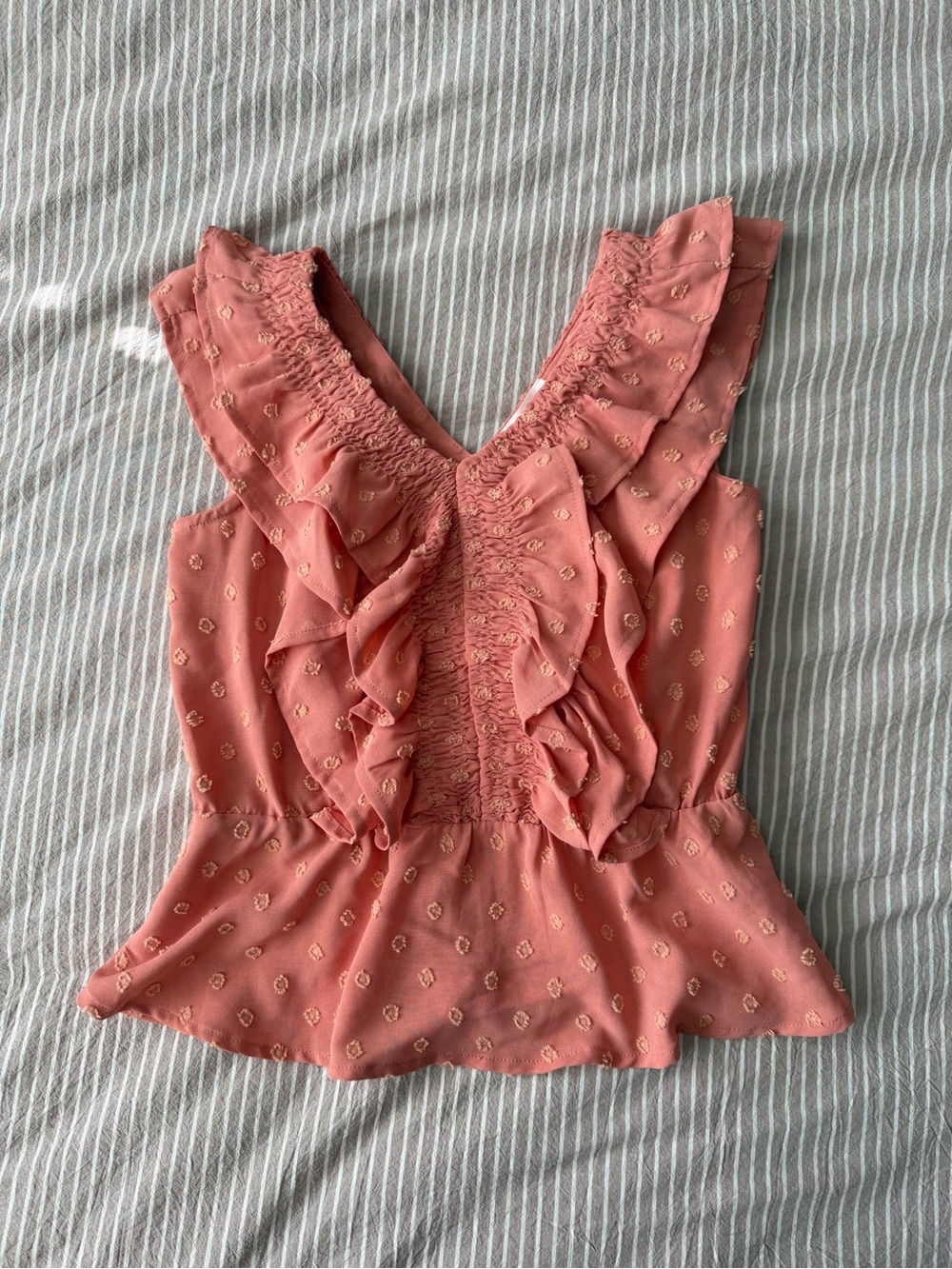 Oddi Girls Ruffle V-Neck Peplum Top - Coral Pink, XL